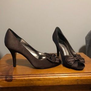 Cocoa brown peep toe pumps